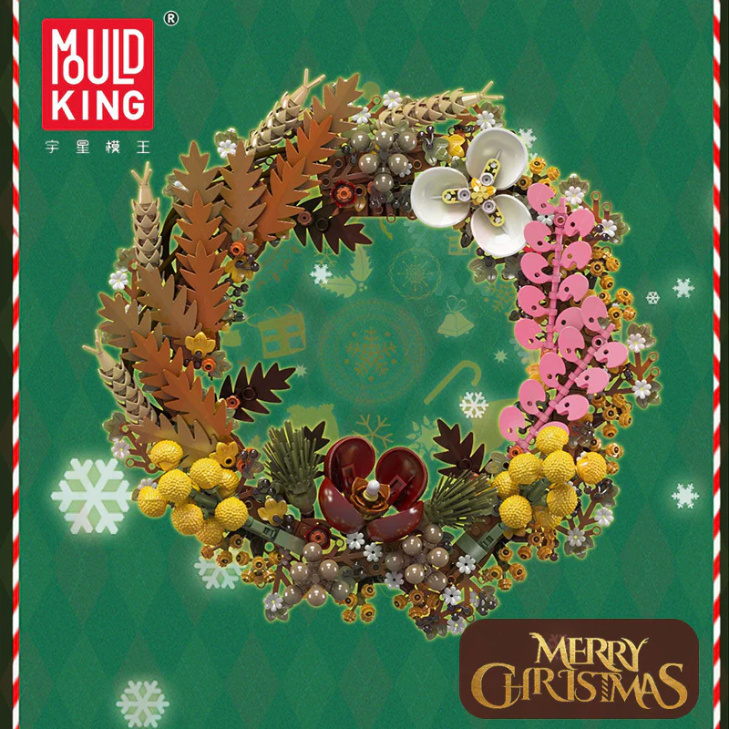 1038pcs MouldKing 10074 Christmas Dried Flower & Eucalyptus Wreath - Image 2