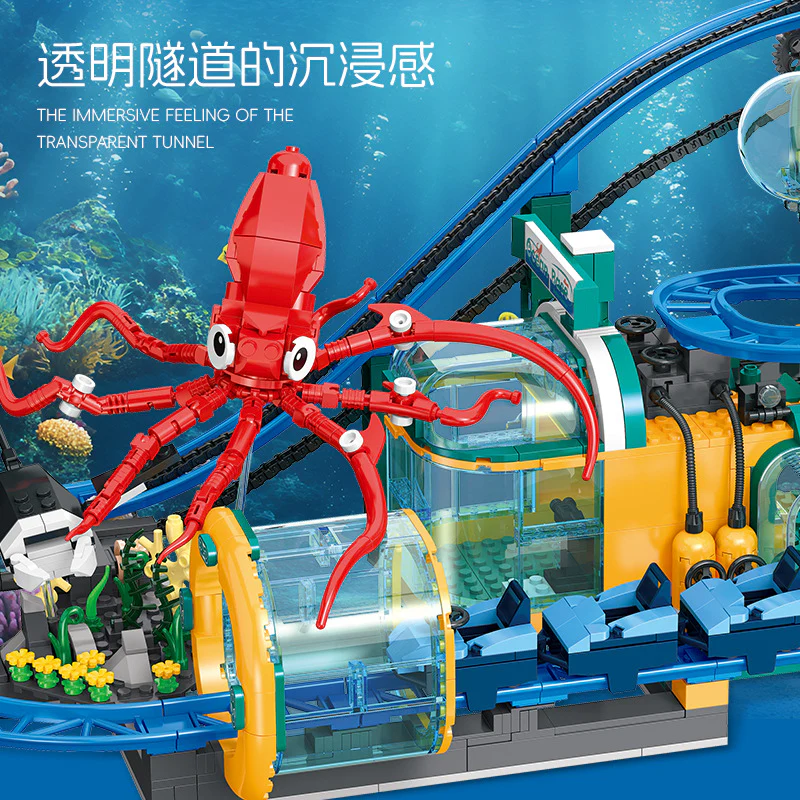 1080pcs JIESTAR Ocean Base Roller Coaster (Motorized Version) (Motor Included) - Image 2