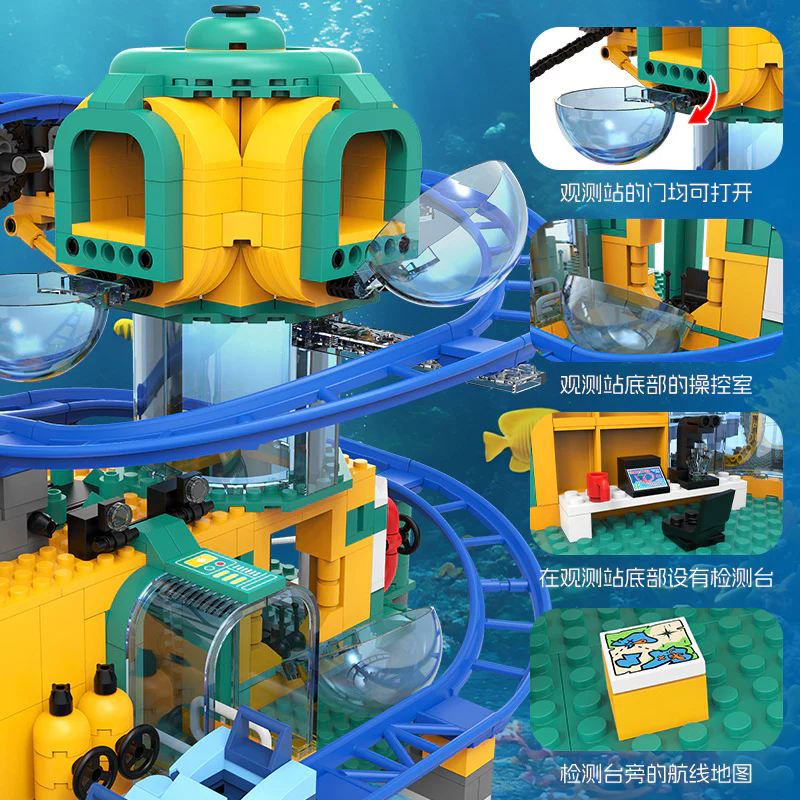 1080pcs JIESTAR Ocean Base Roller Coaster (Motorized Version) (Motor Included) - Image 4
