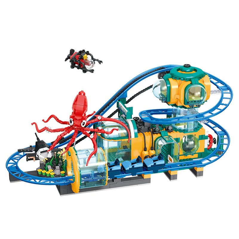 1080pcs JIESTAR Ocean Base Roller Coaster (Motorized Version) (Motor Included) - Image 5