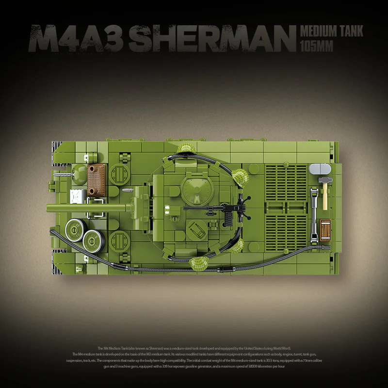 1175pcs QUANGUAN 100277 M4A3 SHERMAN MEDIUM TANK 105MM - Image 4