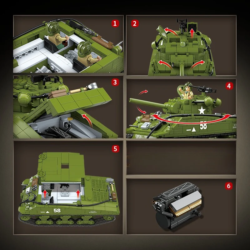 1175pcs QUANGUAN 100277 M4A3 SHERMAN MEDIUM TANK 105MM - Image 5