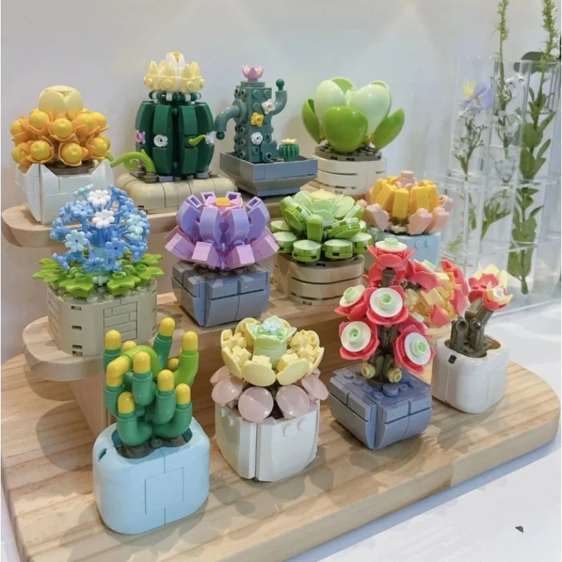 1195pcs Succulent Plant Building Blocks Set, 12 Different Kinds Of Small Bonsai - Image 3