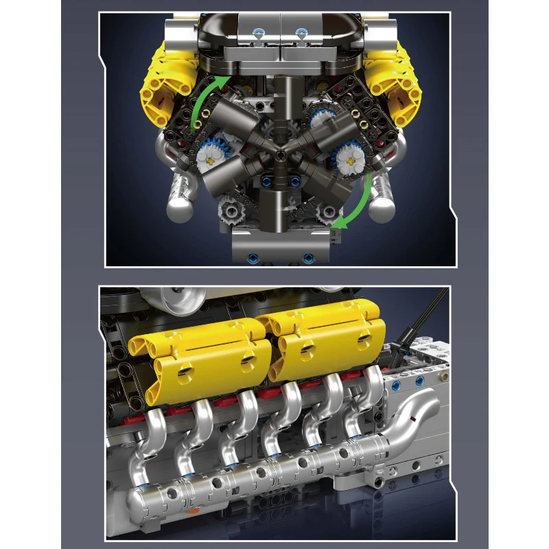 1260 pcs MouldKing 10202 Lambo Supercar V12 Engine + Transmission (motor drive) - Image 4