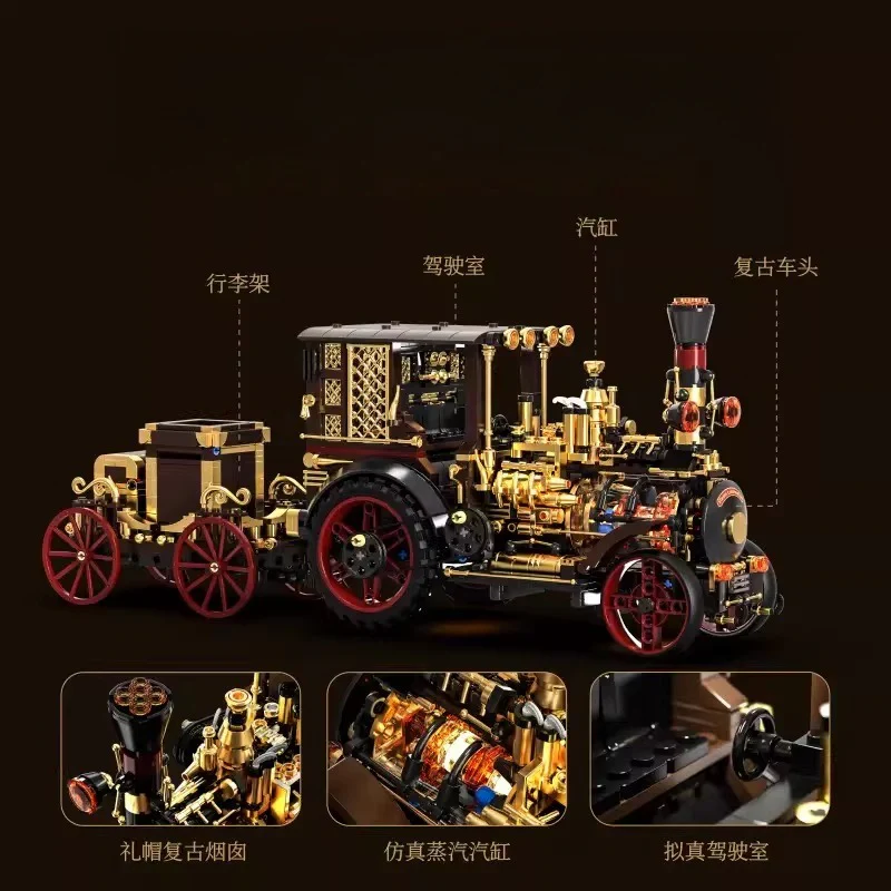 1331pcs HUIYOYOYI H1003 Retro Mechanical Steam Car - Image 3