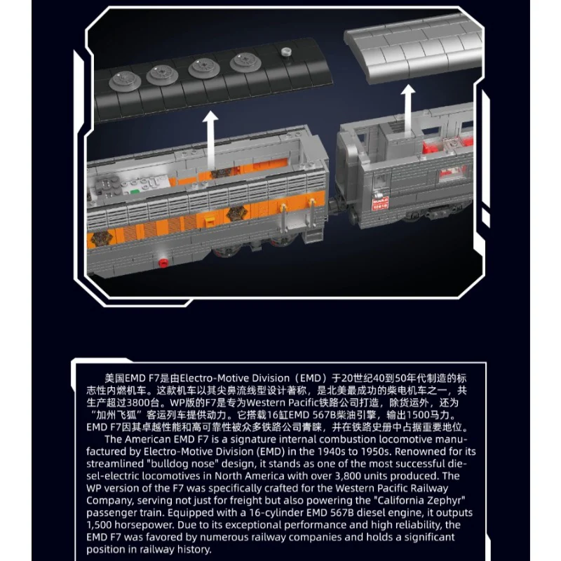 1751 pcs MouldKing 12018S USA EMD F7 WP Diesel Locomotive-Dynamic(with PF) - Image 6