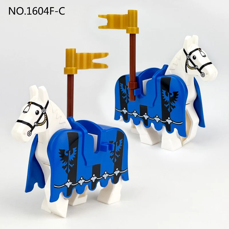 1604F-A 1604F-B 1604F-C Medieval blue lion, red lion, black eagle warhorse minifigures - Image 3