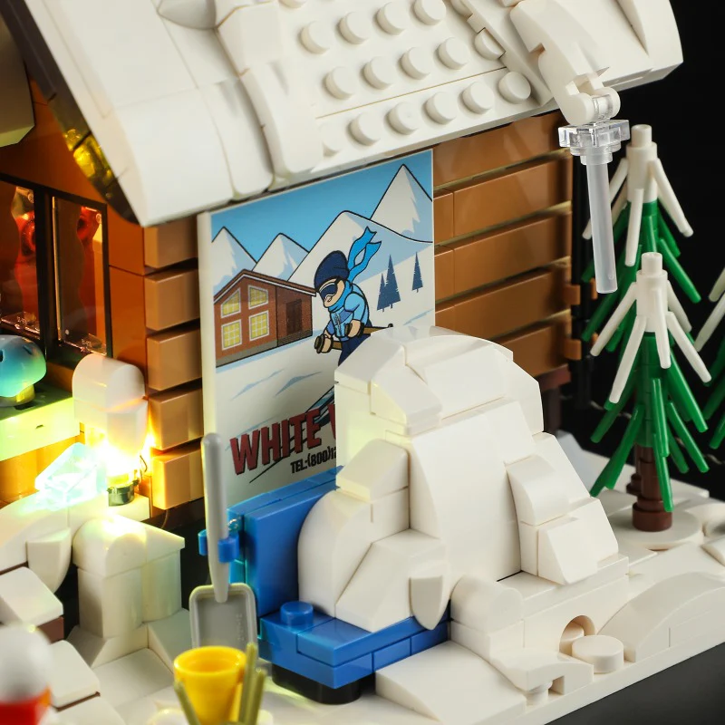 2187 pcs FunWhole F9041 Vintage house: Ski Hut  With lights - Image 12
