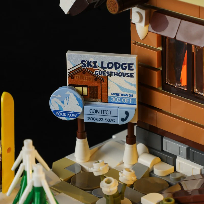 2187 pcs FunWhole F9041 Vintage house: Ski Hut  With lights - Image 13