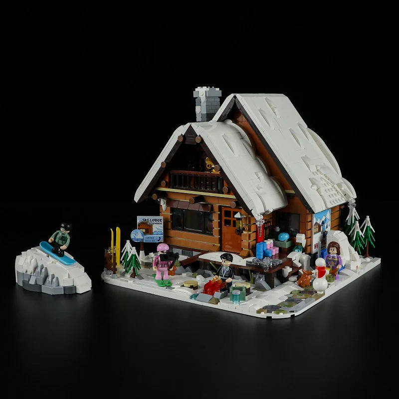 2187 pcs FunWhole F9041 Vintage house: Ski Hut  With lights - Image 14