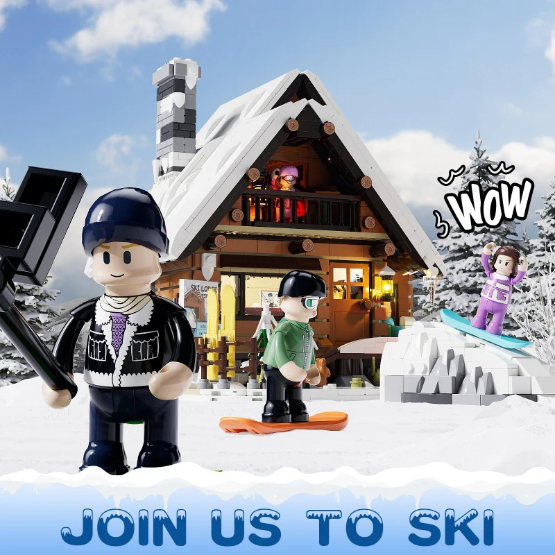 2187 pcs FunWhole F9041 Vintage house: Ski Hut  With lights - Image 3