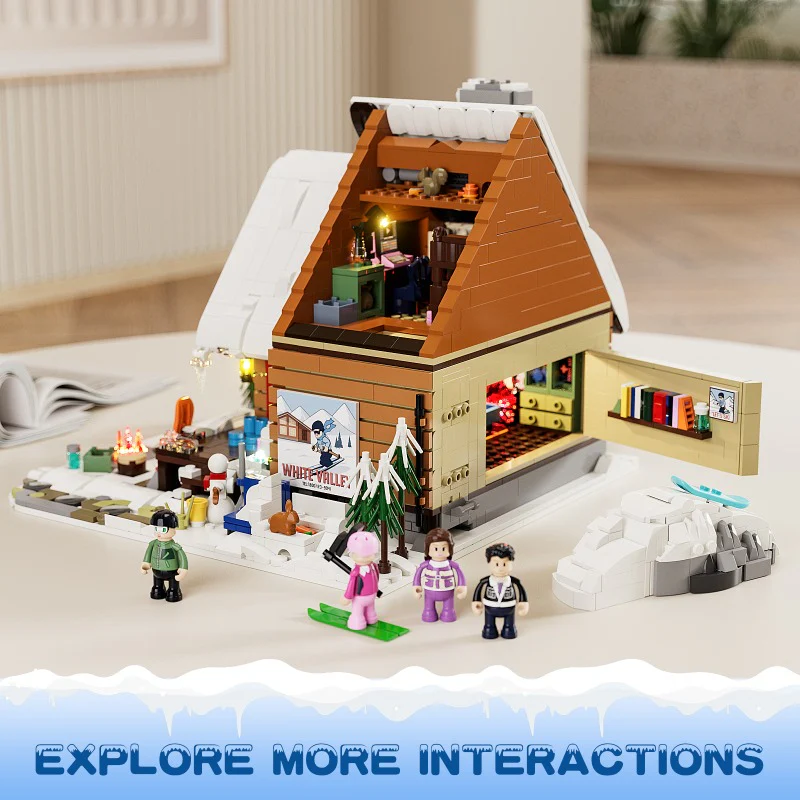 2187 pcs FunWhole F9041 Vintage house: Ski Hut  With lights - Image 6