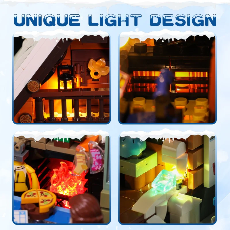 2187 pcs FunWhole F9041 Vintage house: Ski Hut  With lights - Image 7