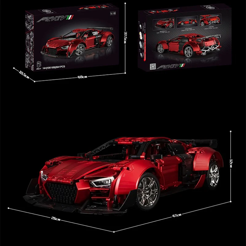 2641pcs 10516B Kbox Red Audi R8 1:10 - Image 6