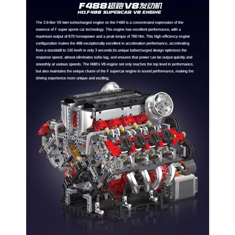 2718 pcs MouldKing 10130 F488 Supercar V8 Engine - Image 5
