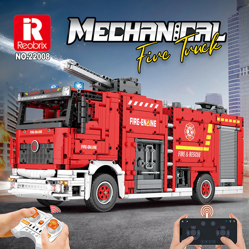 2888 PCS RB22008 Reobrix Fire Ladder Truck