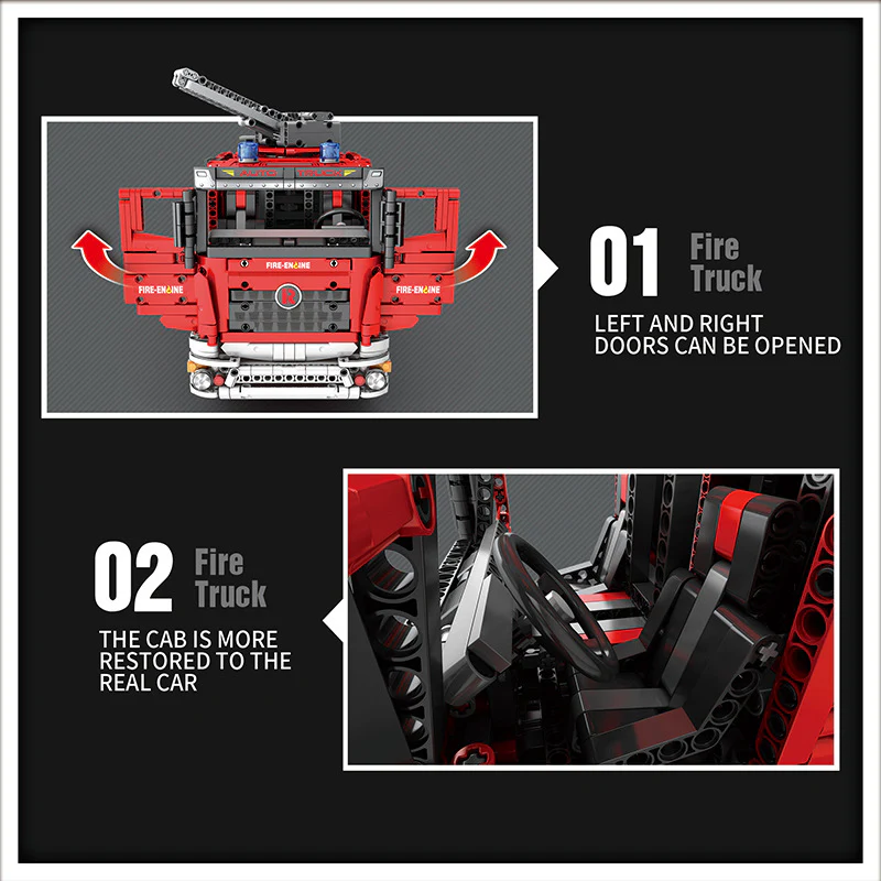 2888 PCS RB22008 Reobrix Fire Ladder Truck - Image 3