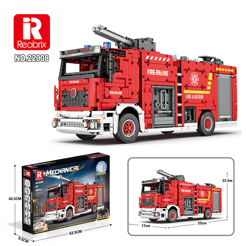2888 PCS RB22008 Reobrix Fire Ladder Truck - Image 6