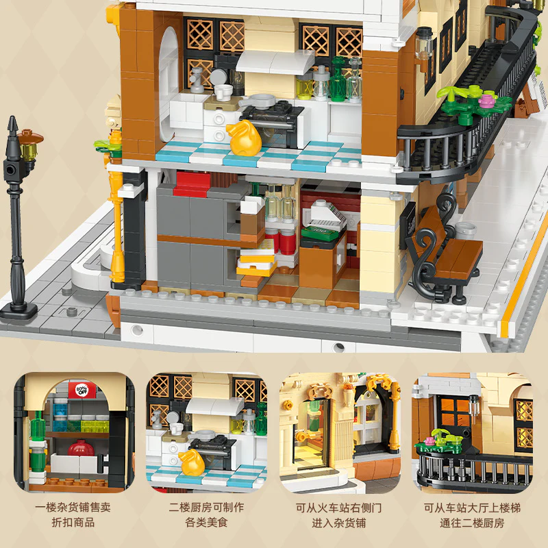 3220PCS JIESTAR JJ89140 Vintage Steam Train Station (Includes Lighting Kit) - Image 3