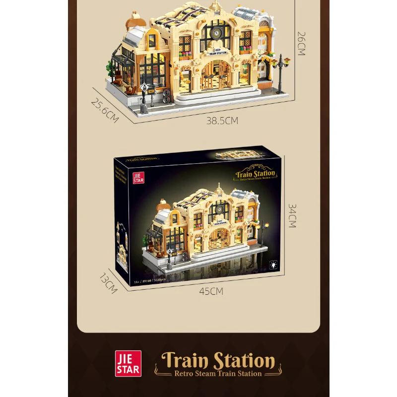 3220PCS JIESTAR JJ89140 Vintage Steam Train Station (Includes Lighting Kit) - Image 7