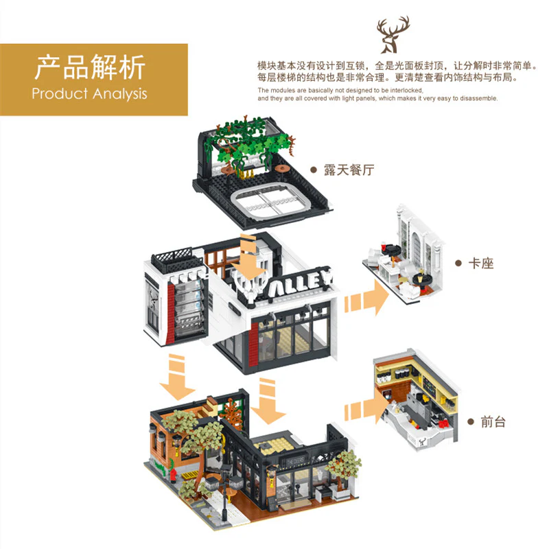 3423PCS XMORK10208 XMORKMODEL The Alley Modular with lights kit - Image 4