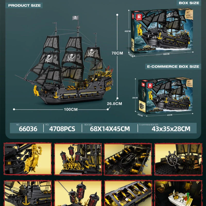 4708pcs Reobrix 66036 Black Pearl Pirate Ship - Image 5