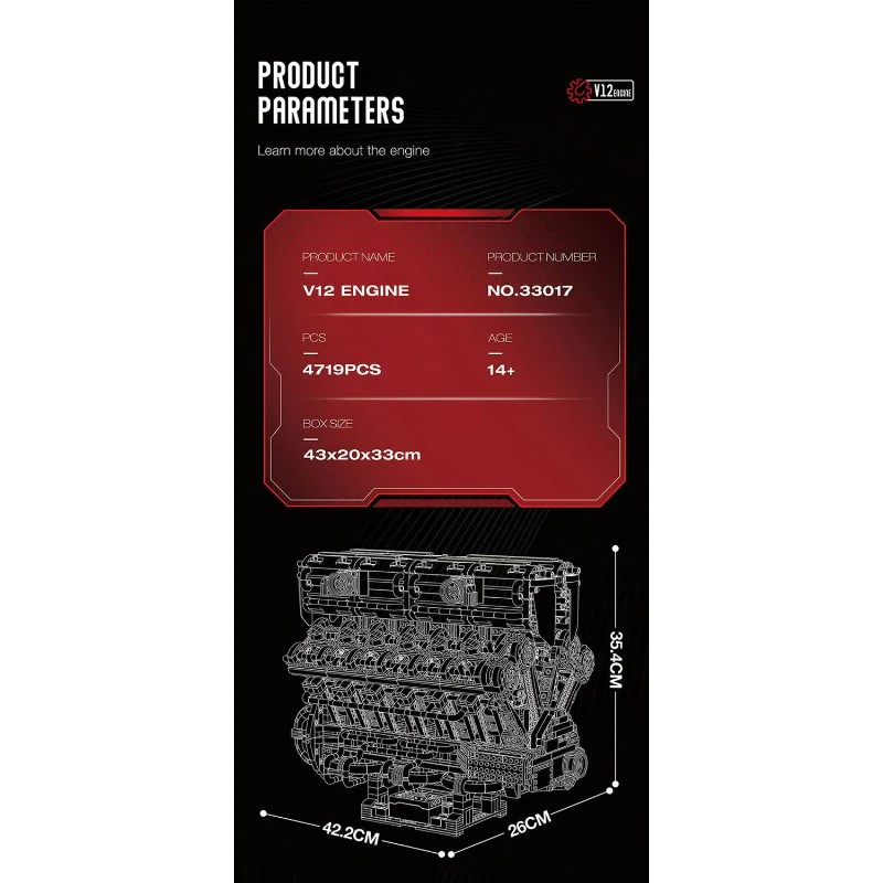 4719pcs Reobrix 33017 Engine V12 - Image 6
