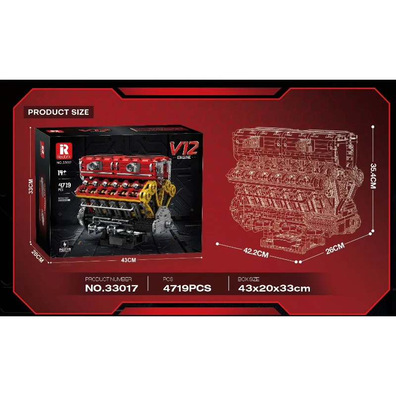 4719pcs Reobrix 33017 Engine V12 - Image 7