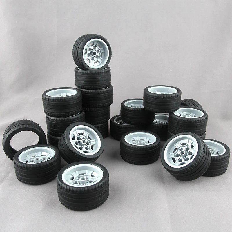 4pcs Cada 41897 Wheel 43.2mm D.x26mm Technic Racing Small 6 Pin Holes with Black Tire 56x28 ZR Street - Image 4
