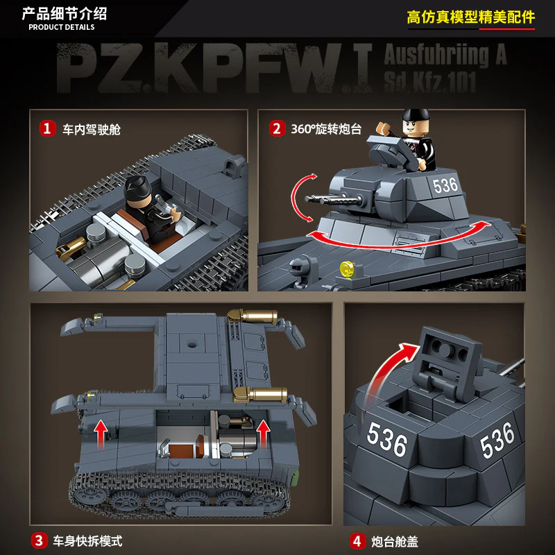 565 pcs QUANGUAN 100274 Panzer 1 Type A - Image 3