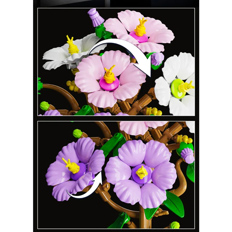 599pcs  MJi 13116/13117/13118/13119 Plum Blossom,Bird of Paradise,Cotton Rose,Dragon Claw Chrysanthemum - Image 25