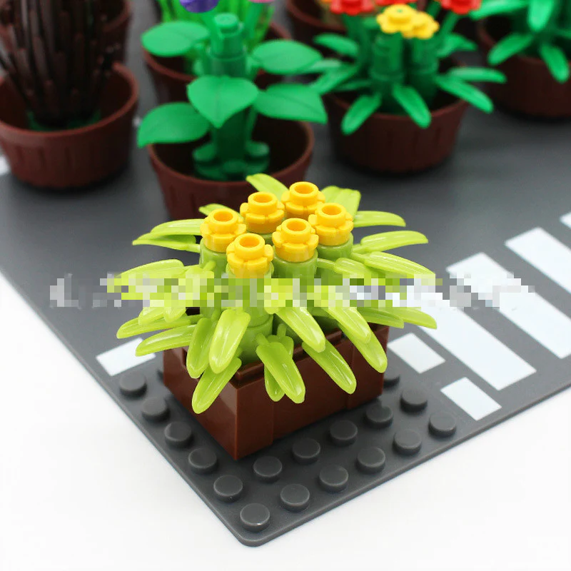 7pcs Potted Plant Grass Flower Garden Flowerpot MOC Bricks - Image 3