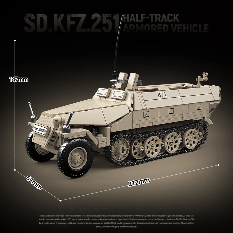 714pcs QUANGUAN 100319 SD.KFZ.251 HALF-TRACK ARMORED VEHICLE - Image 3