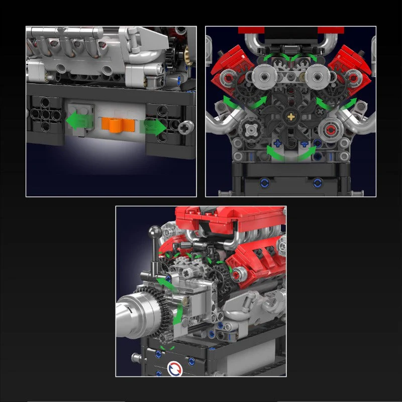 750 pcs MouldKing 10204 FE Sports Car V8 Engine (motor drive) - Image 3