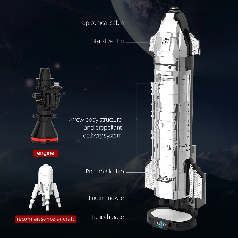 824pcs JQ1123 Starship Rocket with motor