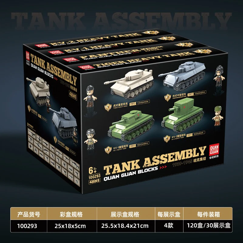850 pcs QUANGUAN 100293 German-Soviet tank series: Tiger tank, Panther medium tank, KV-1 heavy tank, KV-2 heavy tank - Image 2