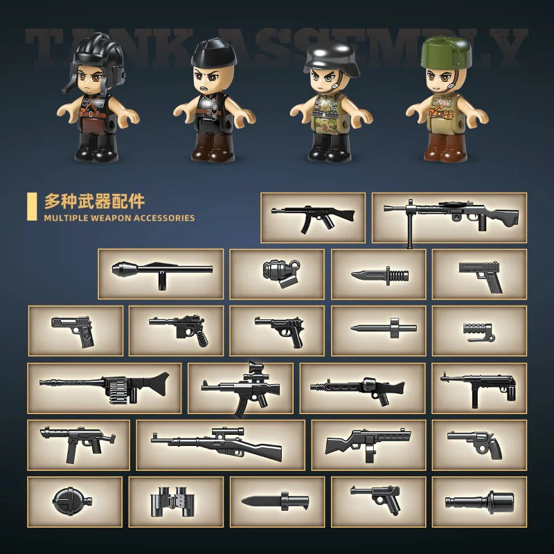 850 pcs QUANGUAN 100293 German-Soviet tank series: Tiger tank, Panther medium tank, KV-1 heavy tank, KV-2 heavy tank - Image 6