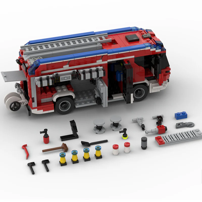 922pcs MOC-61354 Rosenbauer RT Hybrid fire truck engine - Berlin color markings - - Image 3