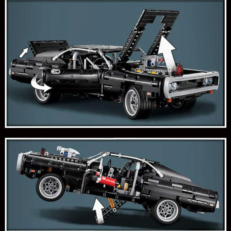 1168pcs Fast and Furious 1970 Dom's Dodge Charger 43211 42111 - Image 3