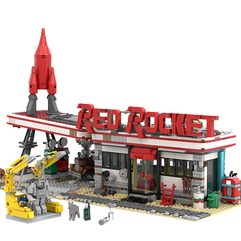 (Gobricks version) 1996pcs MOC Red Rocket Modular Gas Station Fallout LEGO Compatible - Image 2