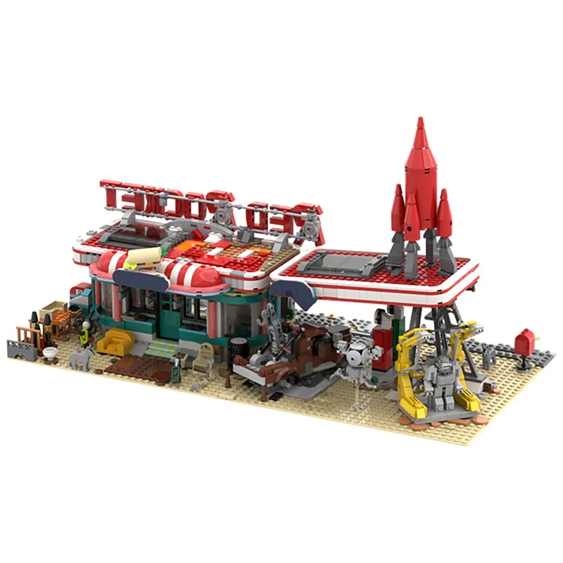 (Gobricks version) 1996pcs MOC Red Rocket Modular Gas Station Fallout LEGO Compatible - Image 3