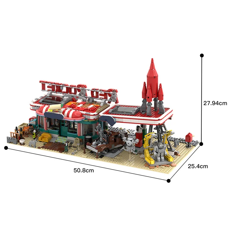 (Gobricks version) 1996pcs MOC Red Rocket Modular Gas Station Fallout LEGO Compatible - Image 4