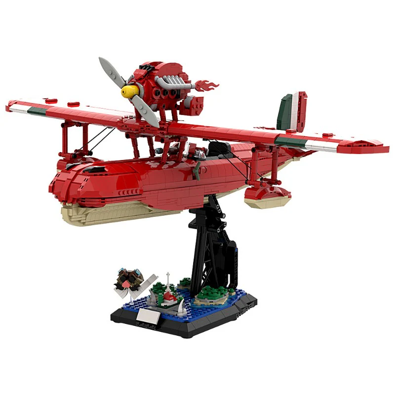 (Gobricks version) 2338pcs MOC Red Pig Aircraft Savoia S21 LEGO Compatible - Image 6