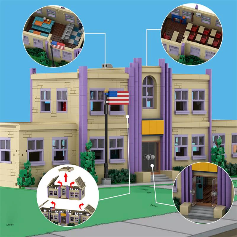 (Gobricks version) 2550pcs MOC-177723 Modular Springfield Elementary School - Image 14