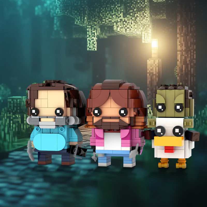(Gobricks version) 588pcs MOC-217708 Steve, Garrett & Chicken Jockey Brickheadz LEGO MOC - A Mine Craft Movie - Image 4
