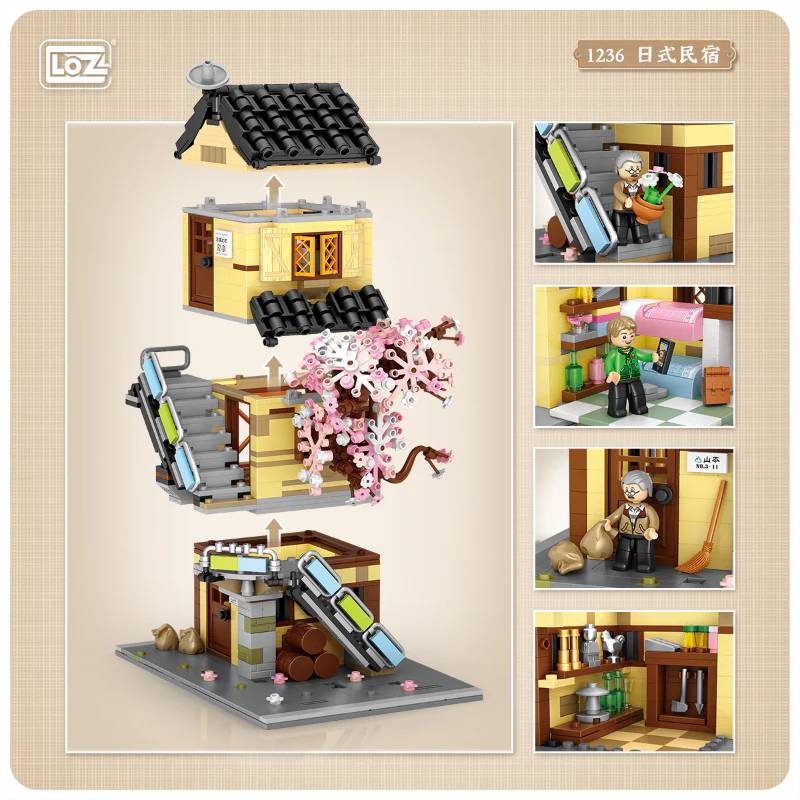 LOZ 1234 1235 1236 Japanese Street View Noodles Restaurant Residential Building Fruit Shop ( Mini bricks） MINI Bricks - Image 5