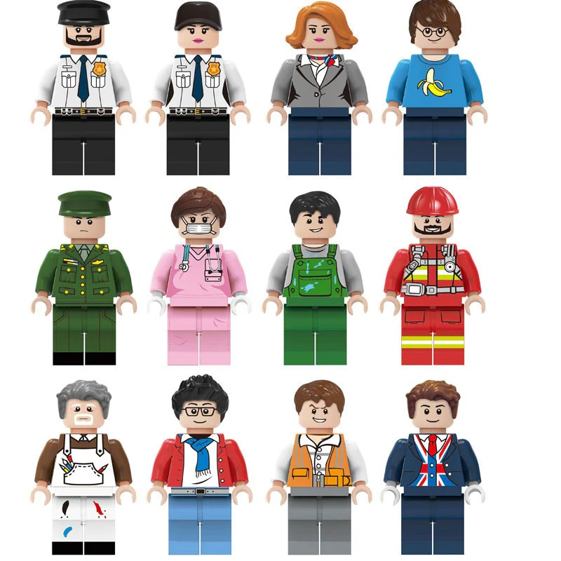 LW005-009 Male Farmer Police Engineer Racer Astronaut Minifigures - Image 3