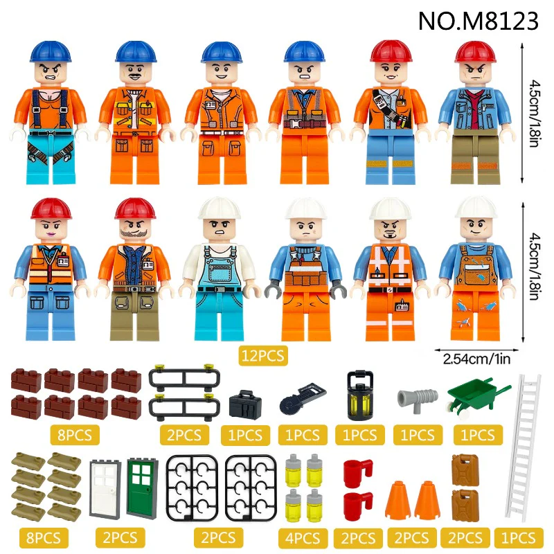 M8123 M1815 M8103 M8064 M1816 Urban construction workers minifigures - Image 2