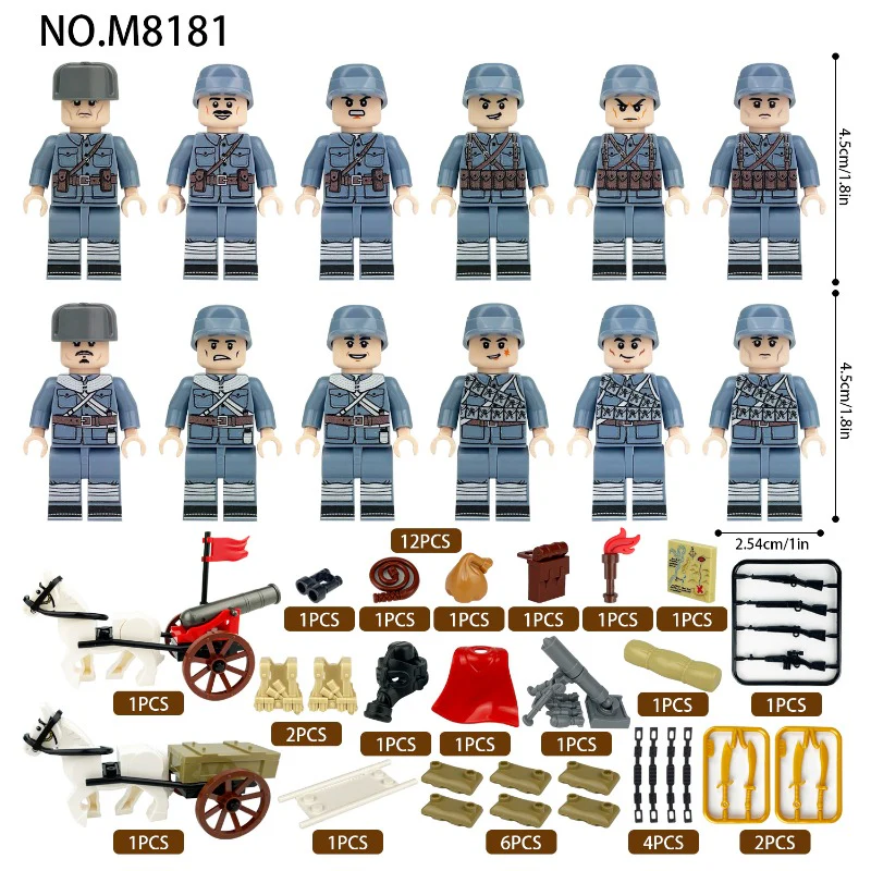 M8181 M8114 Eighth Route Army Carriage Machine Gun Minifigures - Image 5