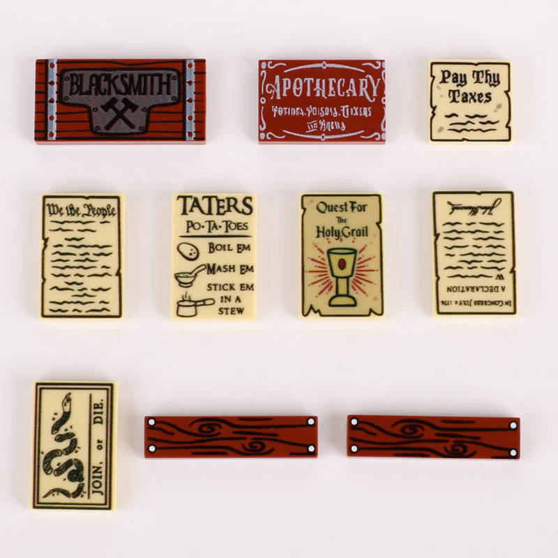 Medieval Ancient Rome Signs Road Signs Wood Grain Prints Minifigures Accessories - Image 2